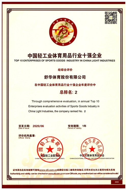 中國(guó)輕工業(yè)體育用品行業(yè)十強(qiáng)企業(yè)